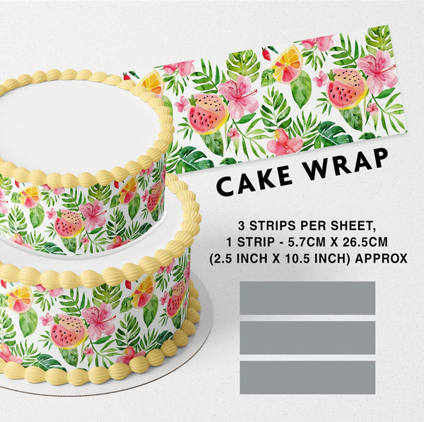 Watermelon Orange Green Leaves Tropical Fruits Edible Cake Toppers Cake Wraps