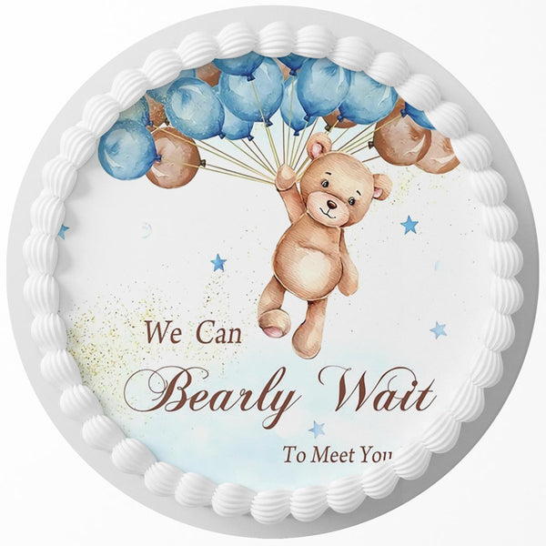 We Can Bearly Wait Shower Baby Boys Edible Cake Toppers Round