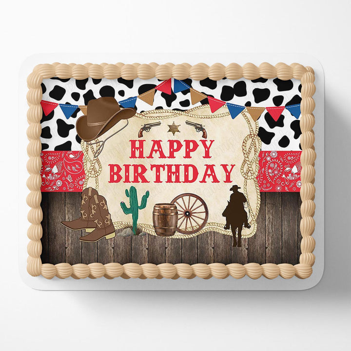 Western Cowboy Cactus Cattle Boys Rustic Wooden Red Bandana CWW Edible Cake Toppers
