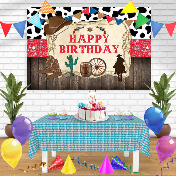 Western Cowboy Cactus Cattle Boys Rustic Wooden Red Bandana CWW Birthday Banner Personalized Party Backdrop Decoration