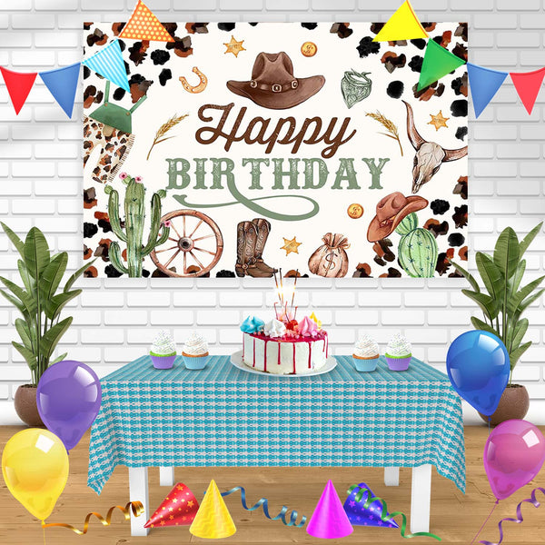 Western Cowboy Hat Cactus Cattle Boys Birthday Banner Personalized Party Backdrop Decoration