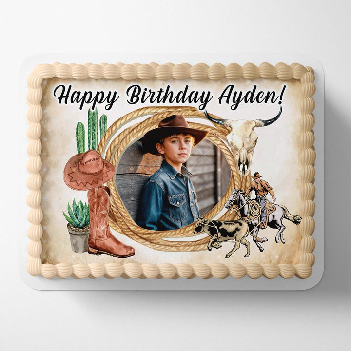 Western Cowboy Hat Cactus Cattle Boys Ranch Life Edible Cake Toppers