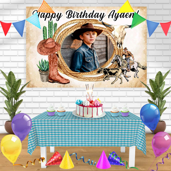 Western Cowboy Hat Cactus Cattle Boys Ranch Life Bn Birthday Banner Personalized Party Backdrop Decoration