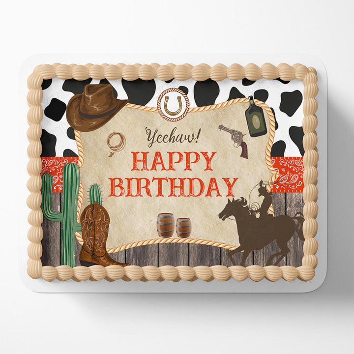 Western Cowboy Hat Cactus Cattle Boys Red Bandana WWS Edible Cake Toppers