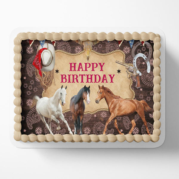 Western Cowboy Rodeo Horses Boys Rustic Wooden Edible Cake Toppers