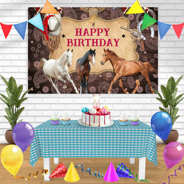 Western Cowboy Rodeo Horses Boys Rustic Wooden Birthday Banner Personalized Party Backdrop Decoration