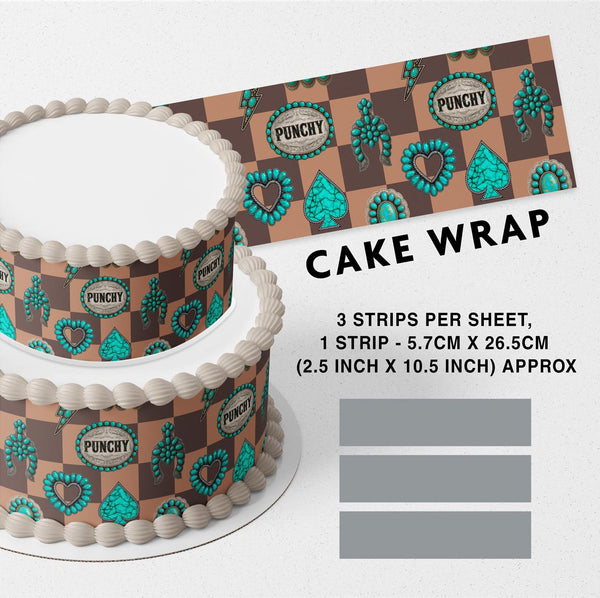 Western Turquoise Elements Edible Cake Toppers Cake Wraps