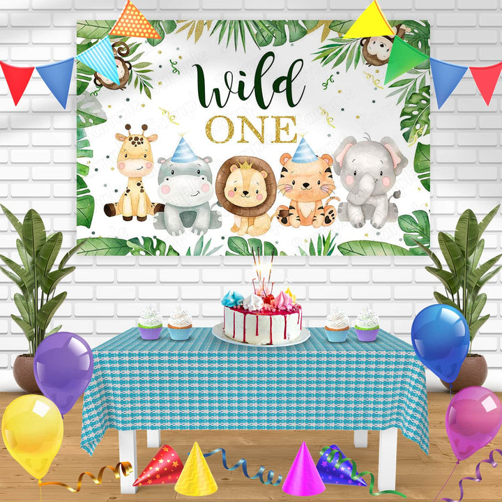 Wild One Safari Jungle WMJ Bn Birthday Banner Personalized Party Backdrop Decoration