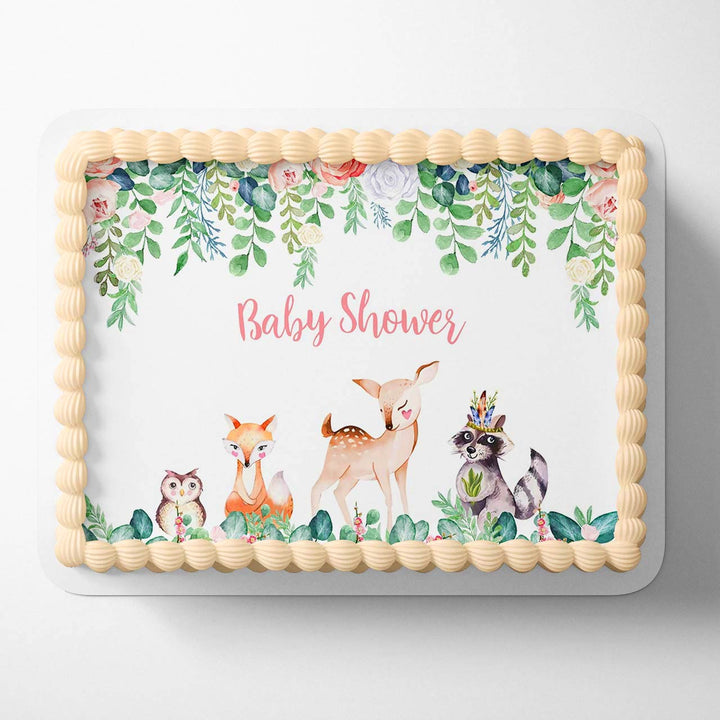 Woodland Green Leaves Wild Animals Baby Shower AGP Edible Cake Toppers