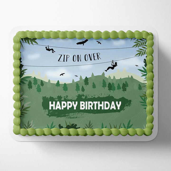 Zip On Over Green Mountain Forest Woodland Edible Cake Toppers