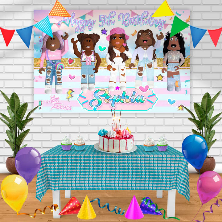 African American Roblox Black Girls Birthday Banner Personalized Party Backdrop Decoration