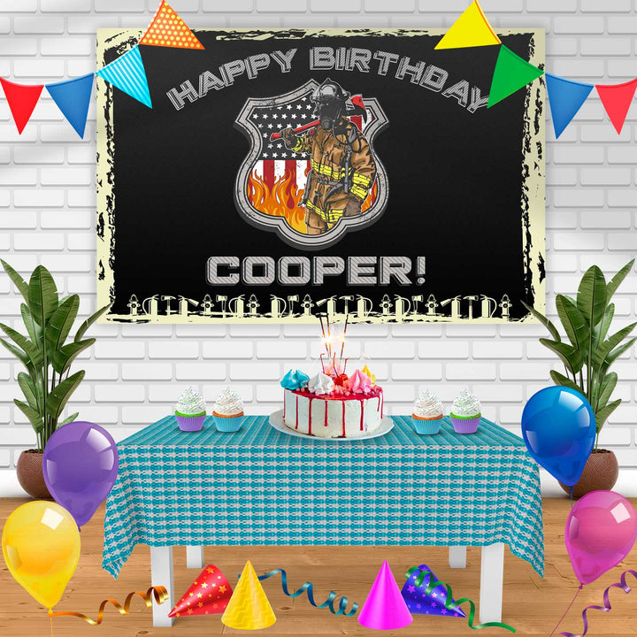 American Fire Rescue Cake Topper Birthday Banner Personalized Party Backdrop Decoration