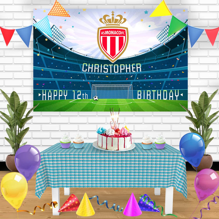 AS Monaco Birthday Banner Personalized Party Backdrop Decoration