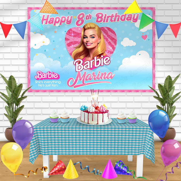 Barbi Pink Princess Barby Bn Birthday Banner Personalized Party Backdrop Decoration