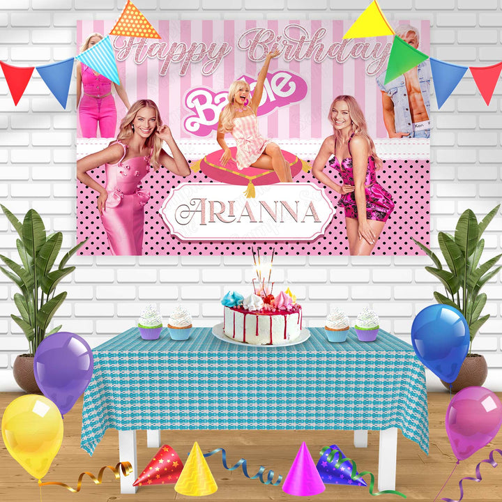 Barbie Margot Ken Movie Pink Bn Birthday Banner Personalized Party Backdrop Decoration