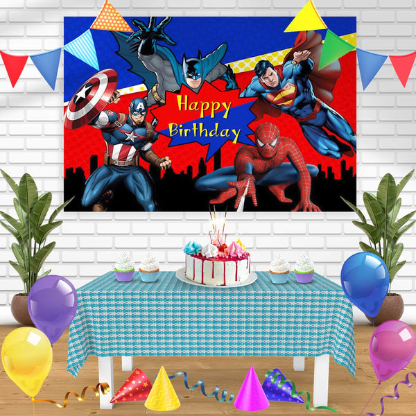 Batman Captain America Spiderman Superman Bn Birthday Banner Personalized Party Backdrop Decoration