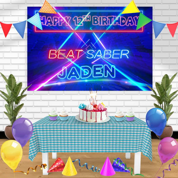 Beat Saber Game VR Birthday Banner Personalized Party Backdrop Decoration