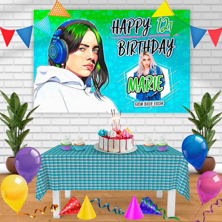 Billie Eilish B Birthday Banner Personalized Party Backdrop Decoration