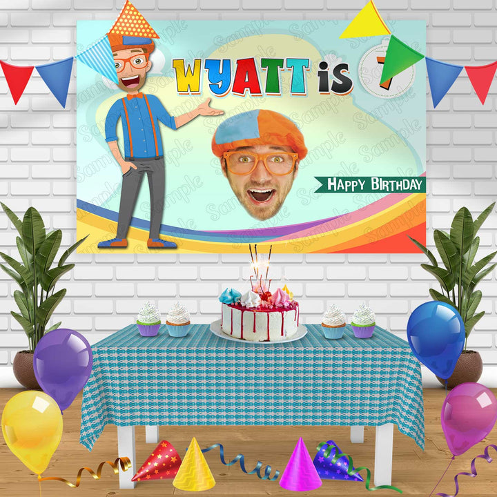 Blippi 2 Birthday Banner Personalized Party Backdrop Decoration