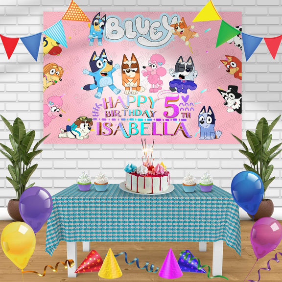 Bluey Bingo Friends Pink Girls Birthday Banner Personalized Party Back ...