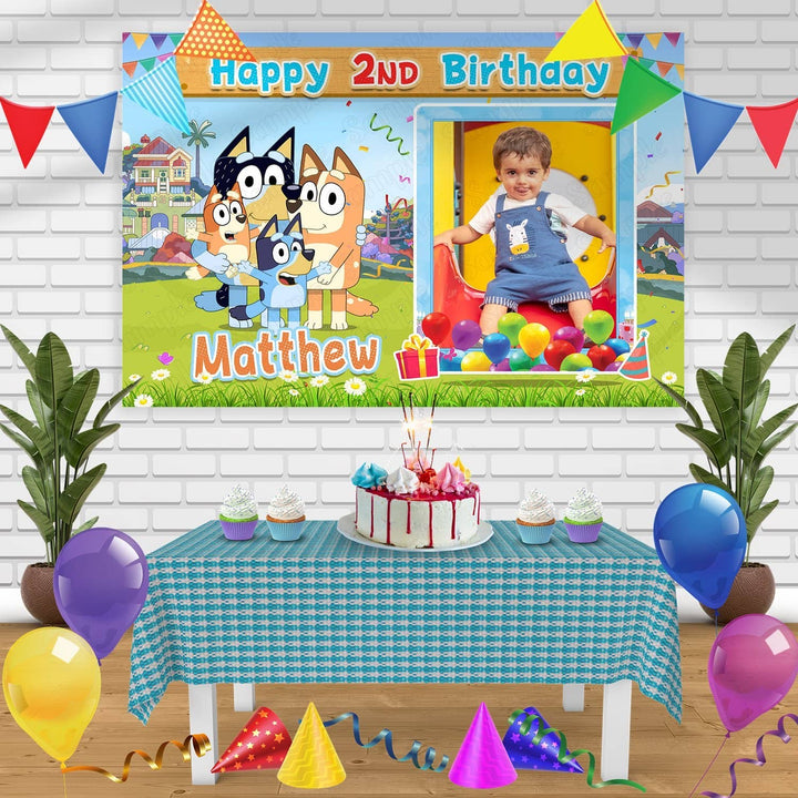 Bluey Frame V2 Birthday Banner Personalized Party Backdrop Decoration