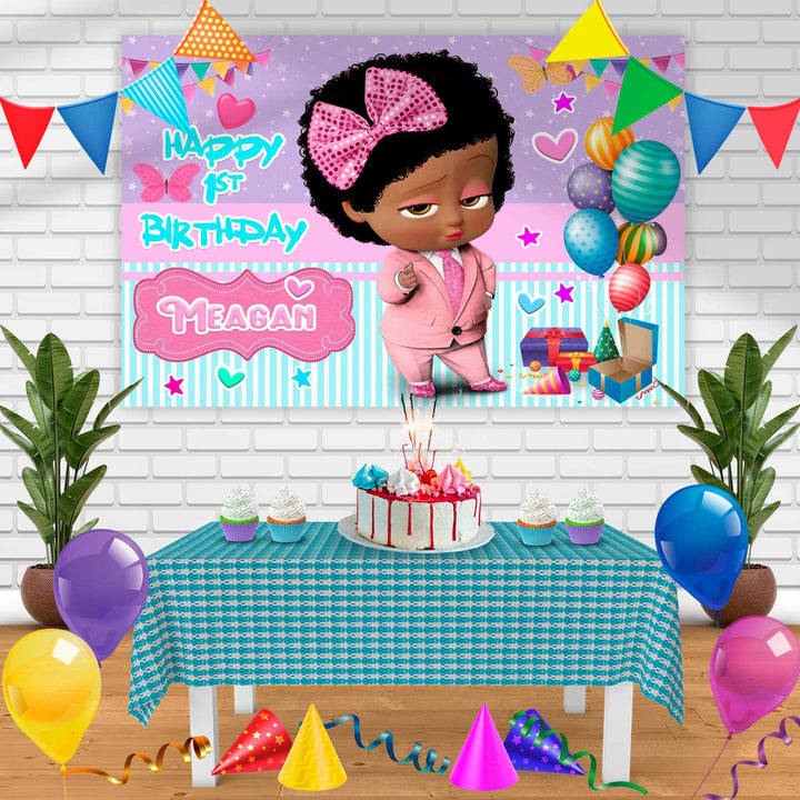 Boss Baby Girl African American Birthday Banner Personalized Party Backdrop Decoration