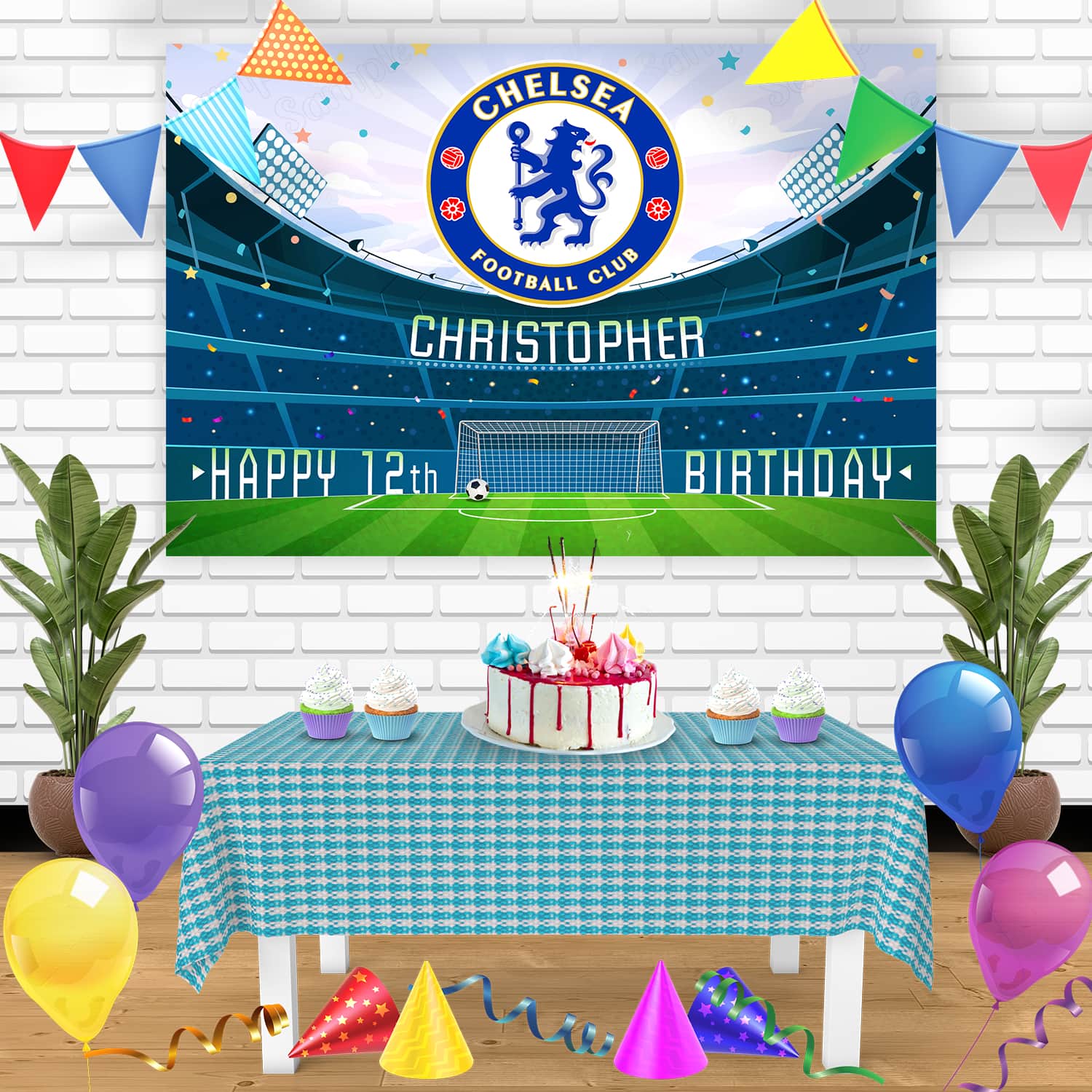 Chelsea FC Birthday Banner Personalized Party Backdrop Decoration ...