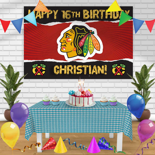 Chicago Blackhawks Birthday Banner Personalized Party Backdrop Decoration