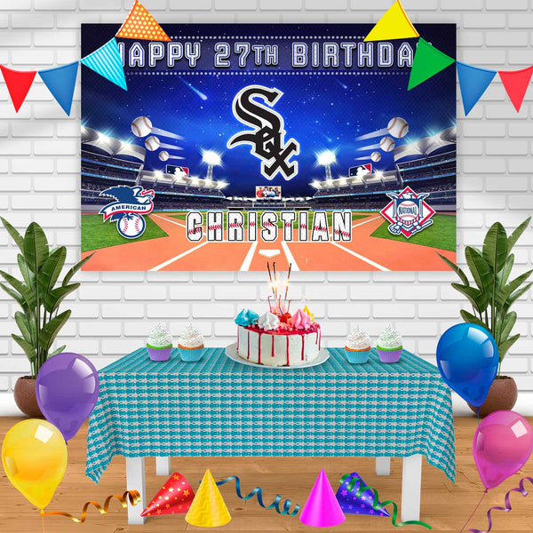 Chicago White Sox Birthday Banner Personalized Party Backdrop Decoration