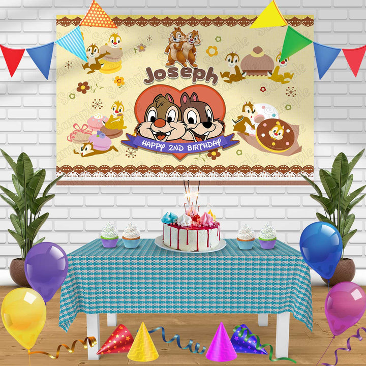 Chip n Dale Birthday Banner Personalized Party Backdrop Decoration