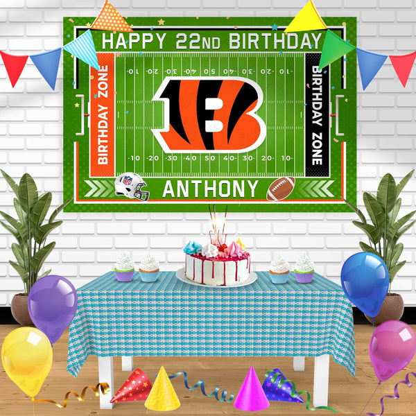 Cincinnati Bengals Birthday Banner Personalized Party Backdrop Decoration