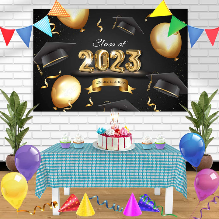 Class Of 2023 Gold BK Birthday Banner Personalized Party Backdrop Decoration