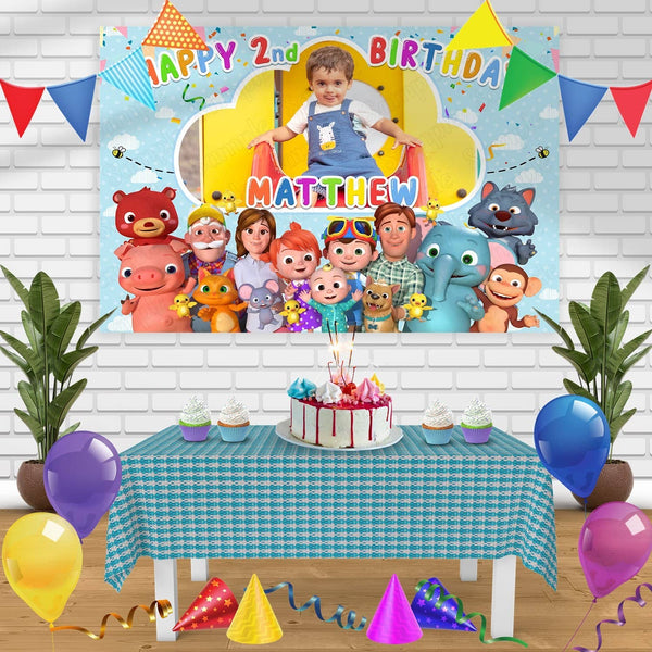 Cocomelon Frame Birthday Banner Personalized Party Backdrop Decoration