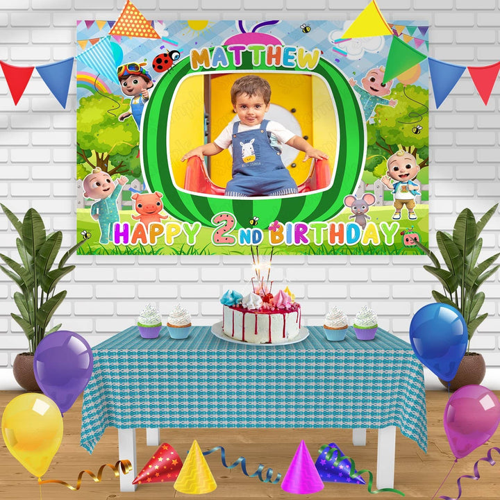 Cocomelon Watermelon Frame Birthday Banner Personalized Party Backdrop Decoration