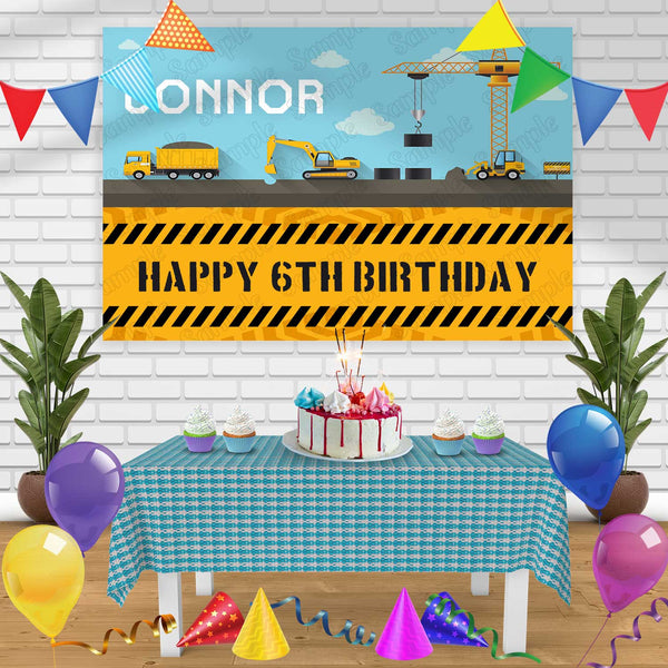 Construction Birthday Banner Personalized Party Backdrop Decoration