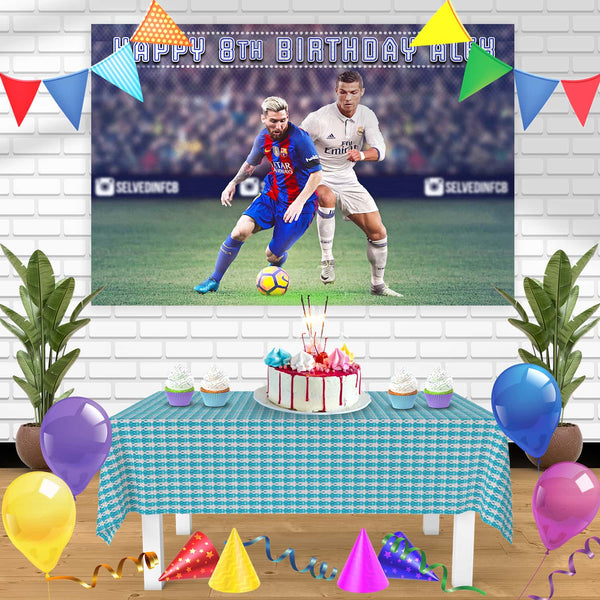 Cristiano Ronaldo Lionel Messi Birthday Banner Personalized Party Backdrop Decoration