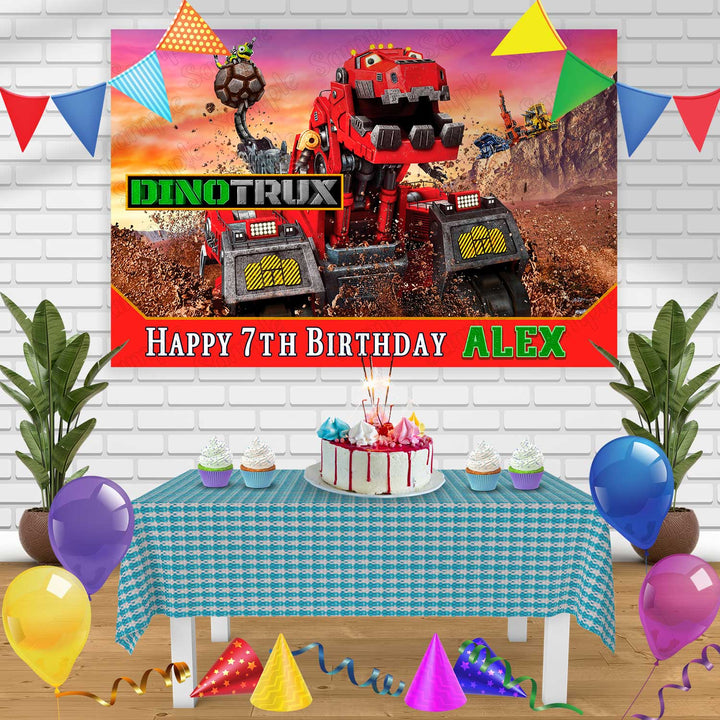 Dinotrux Birthday Banner Personalized Party Backdrop Decoration