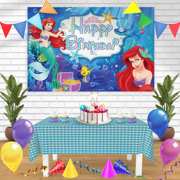 Disney Princess Ariel The Little Mermaid Bn Birthday Banner Personalized Party Backdrop Decoration