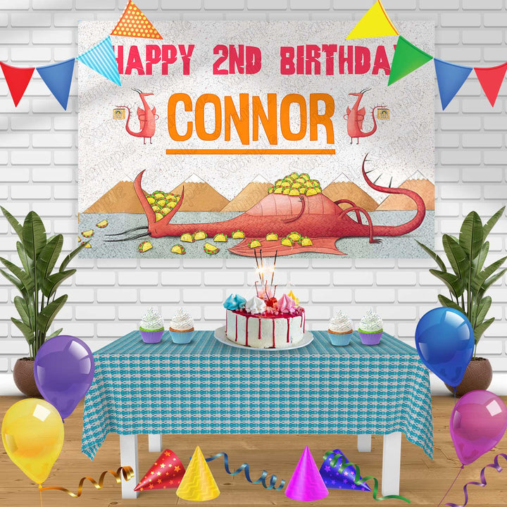 Dragons Love Tacos Birthday Banner Personalized Party Backdrop Decoration