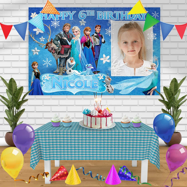 Frozen Anna Elsa Frame Birthday Banner Personalized Party Backdrop Decoration