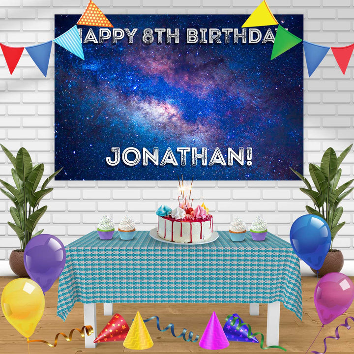 Galaxy Space Birthday Banner Personalized Party Backdrop Decoration