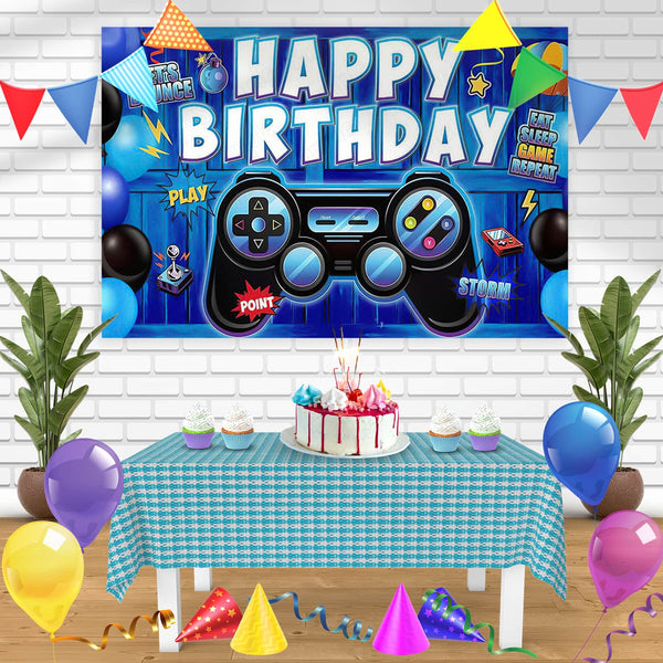 Gamer Nintendo Playstation Xbox Gaming Controller Blue Bn Birthday Banner Personalized Party Backdrop Decoration