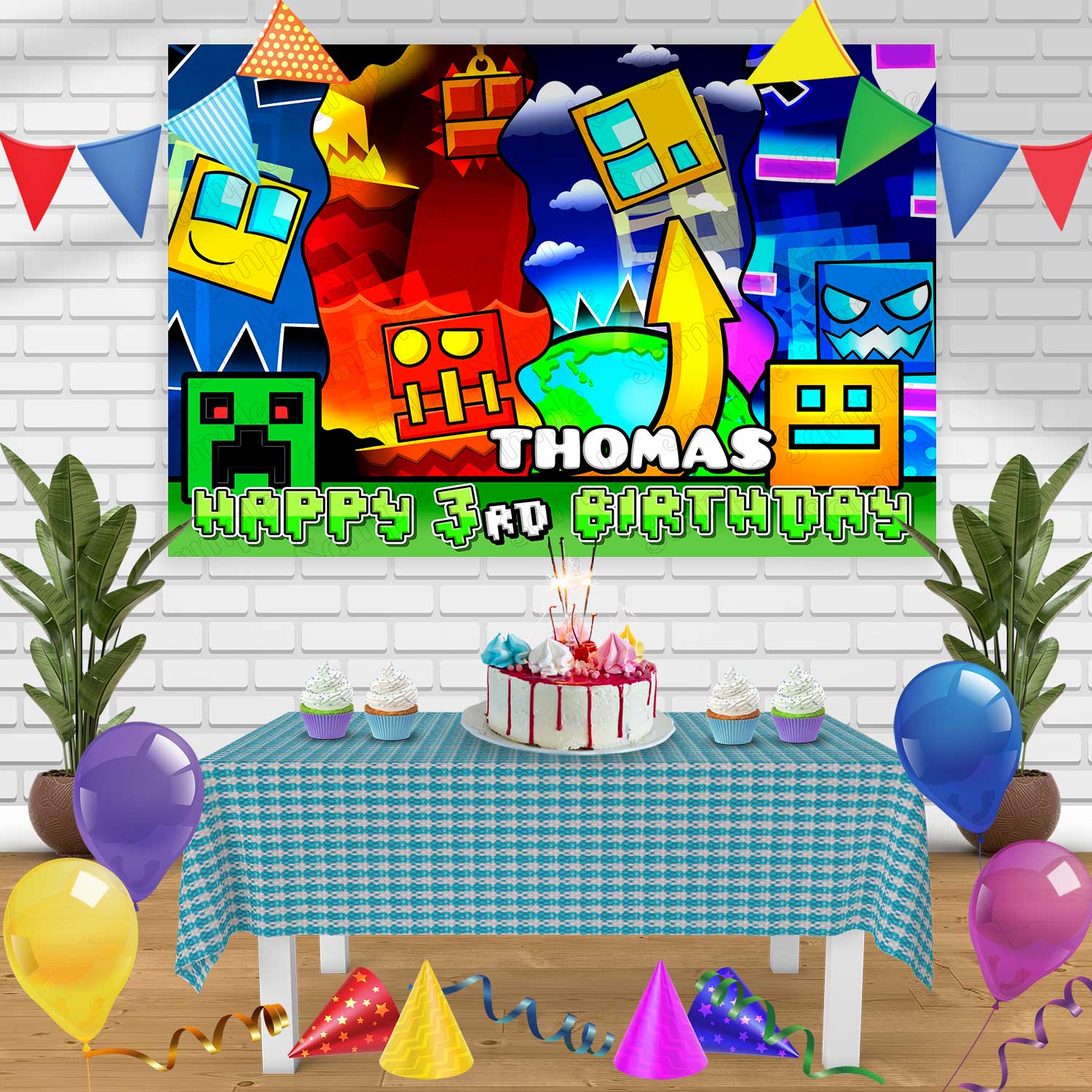 Geometry Dash Birthday Banner Personalized Party Backdrop Decoration ...