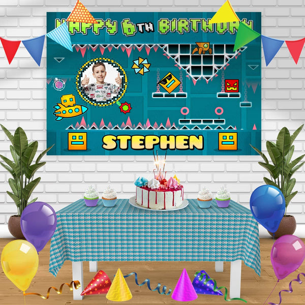 Geometry Dash Frame Birthday Banner Personalized Party Backdrop Decoration