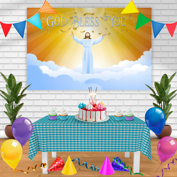 God Bless You Jesus Crist Birthday Banner Personalized Party Backdrop Decoration