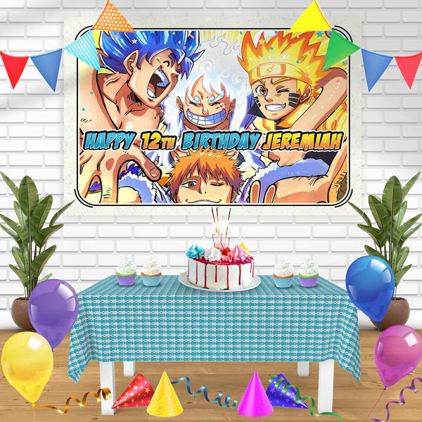 Goku Luffy Naruto Ichigo Dragon Ball Naruto One Piece Bleach Bn Birthday Banner Personalized Party Backdrop Decoration
