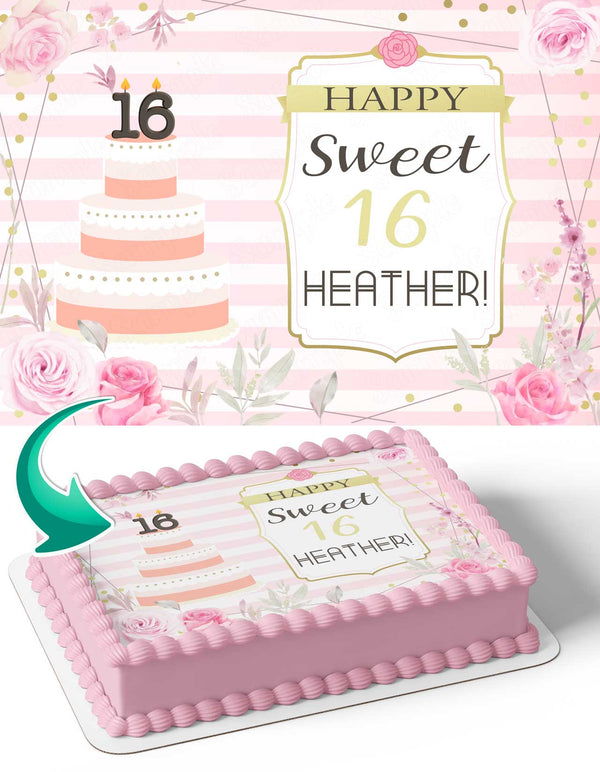 Happy Sweet 16 Birthday Edible Cake Toppers