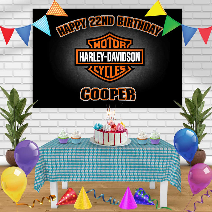 Harley Davidson Black Birthday Banner Personalized Party Backdrop Decoration
