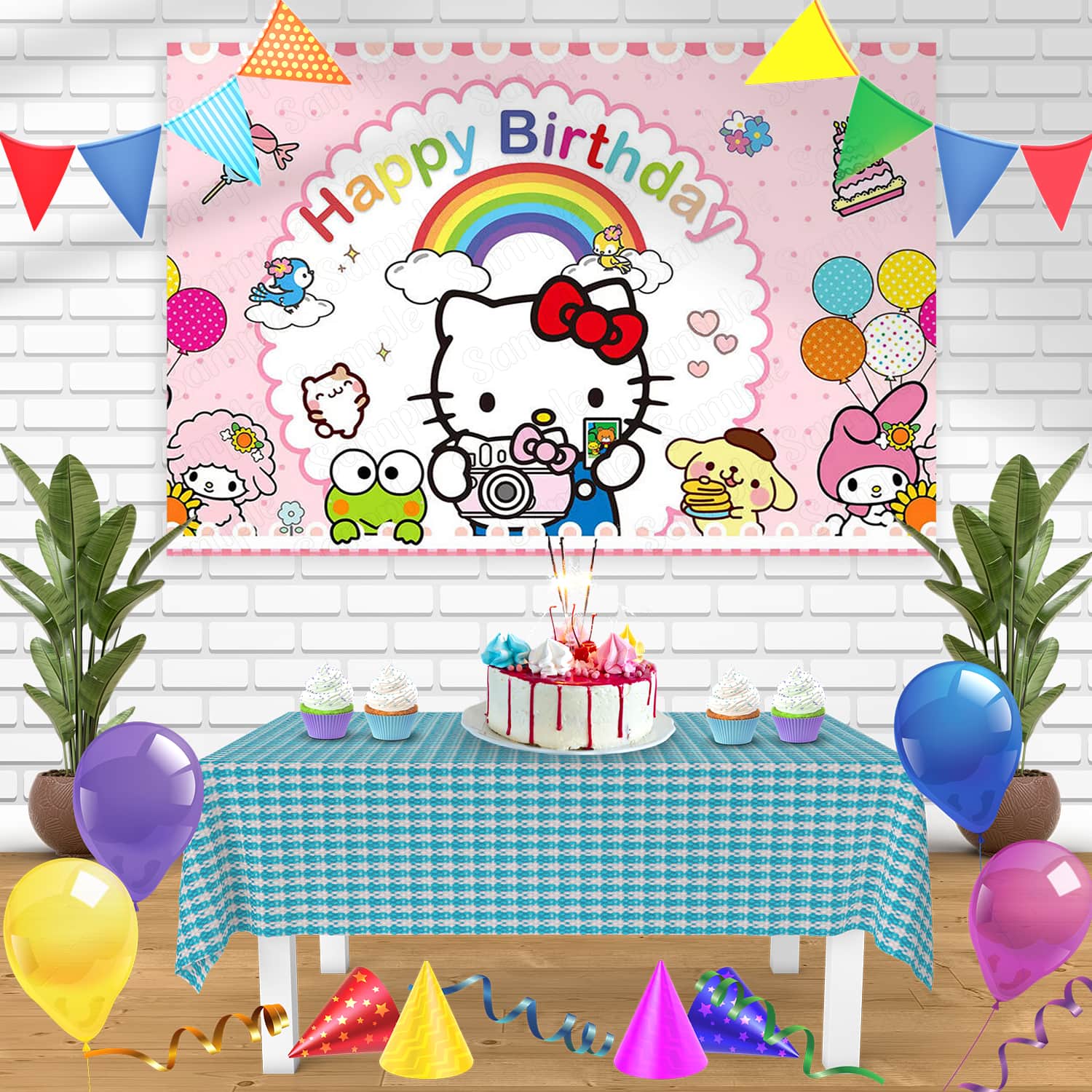 Banner De Feliz Cumpleaños De Hello Kitty 1Set/Lote Sanrio Tema