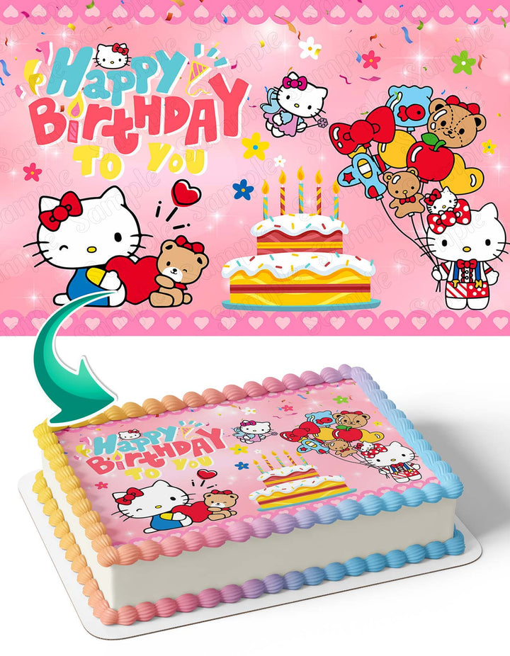 Hello Kitty Happy Birthday to you Edible Cake Toppers